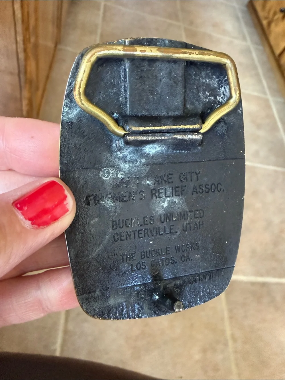 Rare Solid brass Salt Lake City firefighter belt buckle 3.5 L X 2.5 T